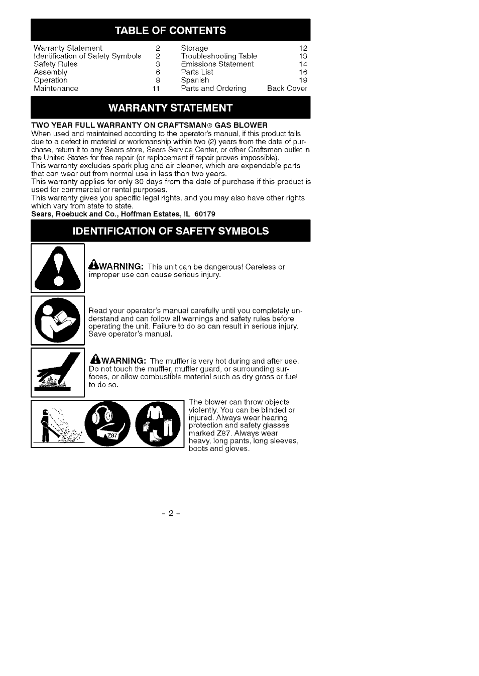 Craftsman 358.794964 User Manual | Page 2 / 36