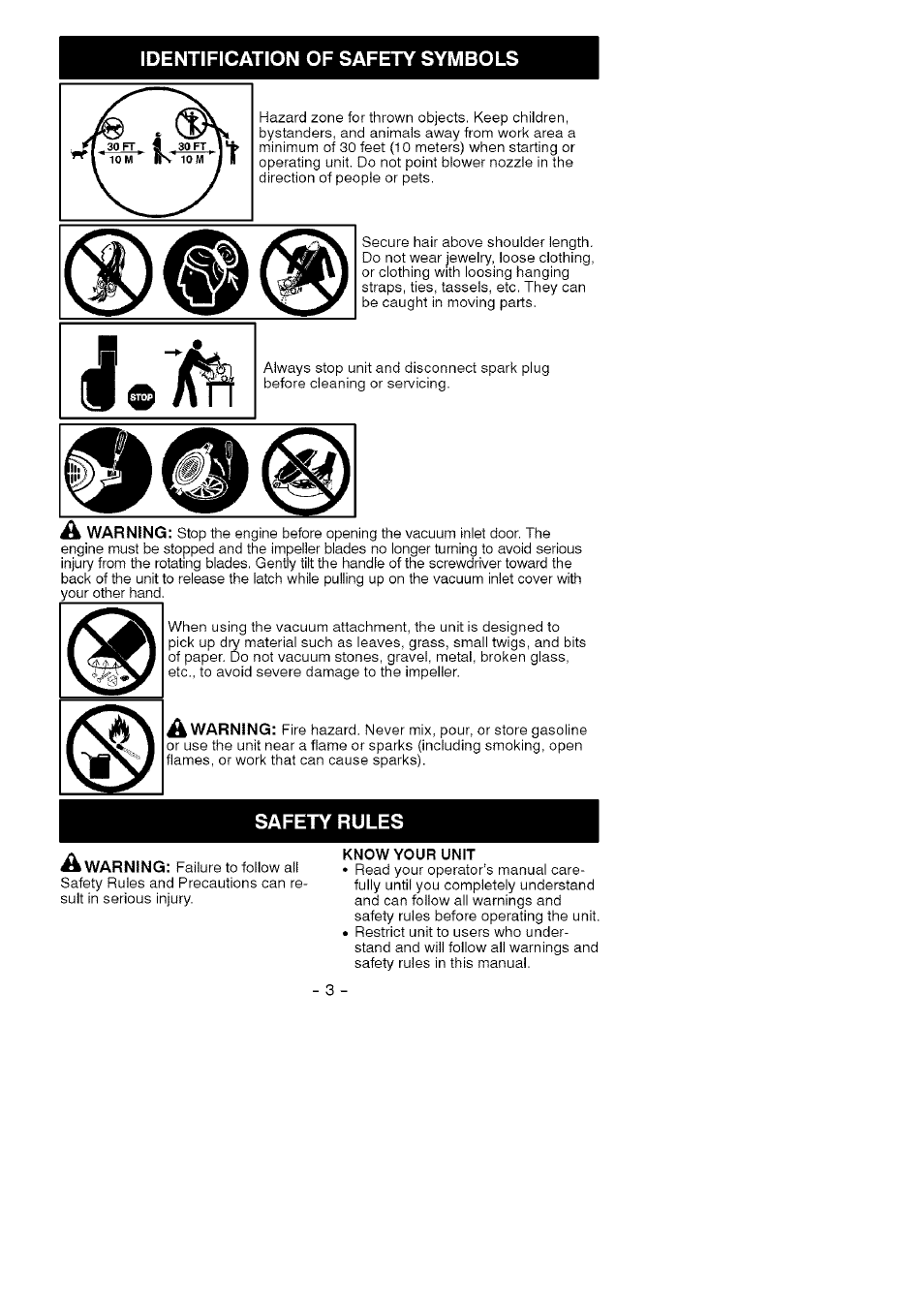 Identification of safety symbols, Safety rules | Craftsman 358.794964 User Manual | Page 3 / 36