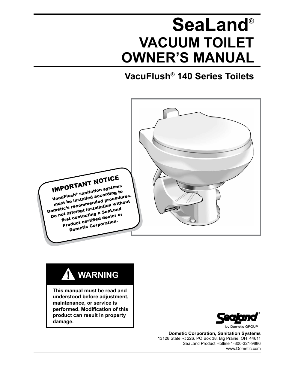 SeaLand 140 VacuFlush Series Toilet User Manual | 12 pages