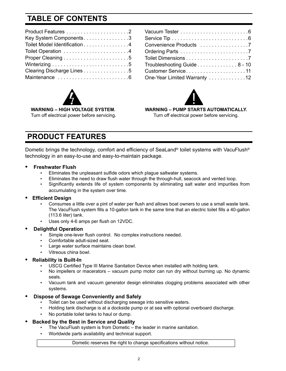 SeaLand 140 VacuFlush Series Toilet User Manual | Page 2 / 12
