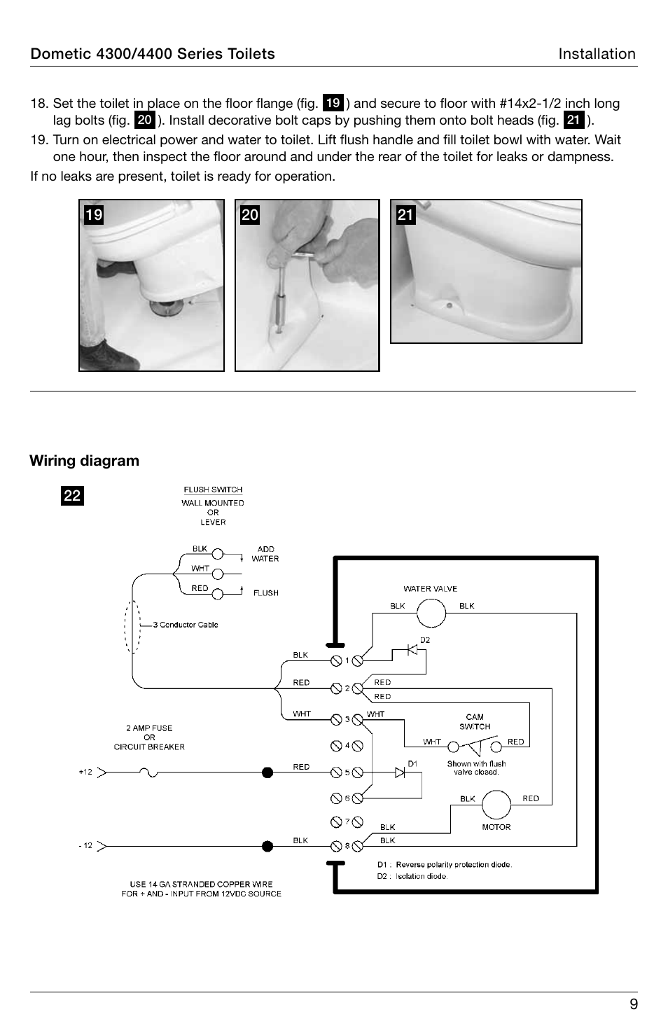 SeaLand 4400 Series Toilet Installation User Manual | Page 9 / 12