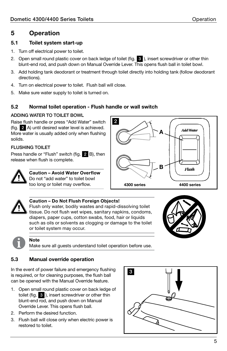 Operation, 5 operation | SeaLand 4400 Series Toilet Operation Manual User Manual | Page 5 / 12