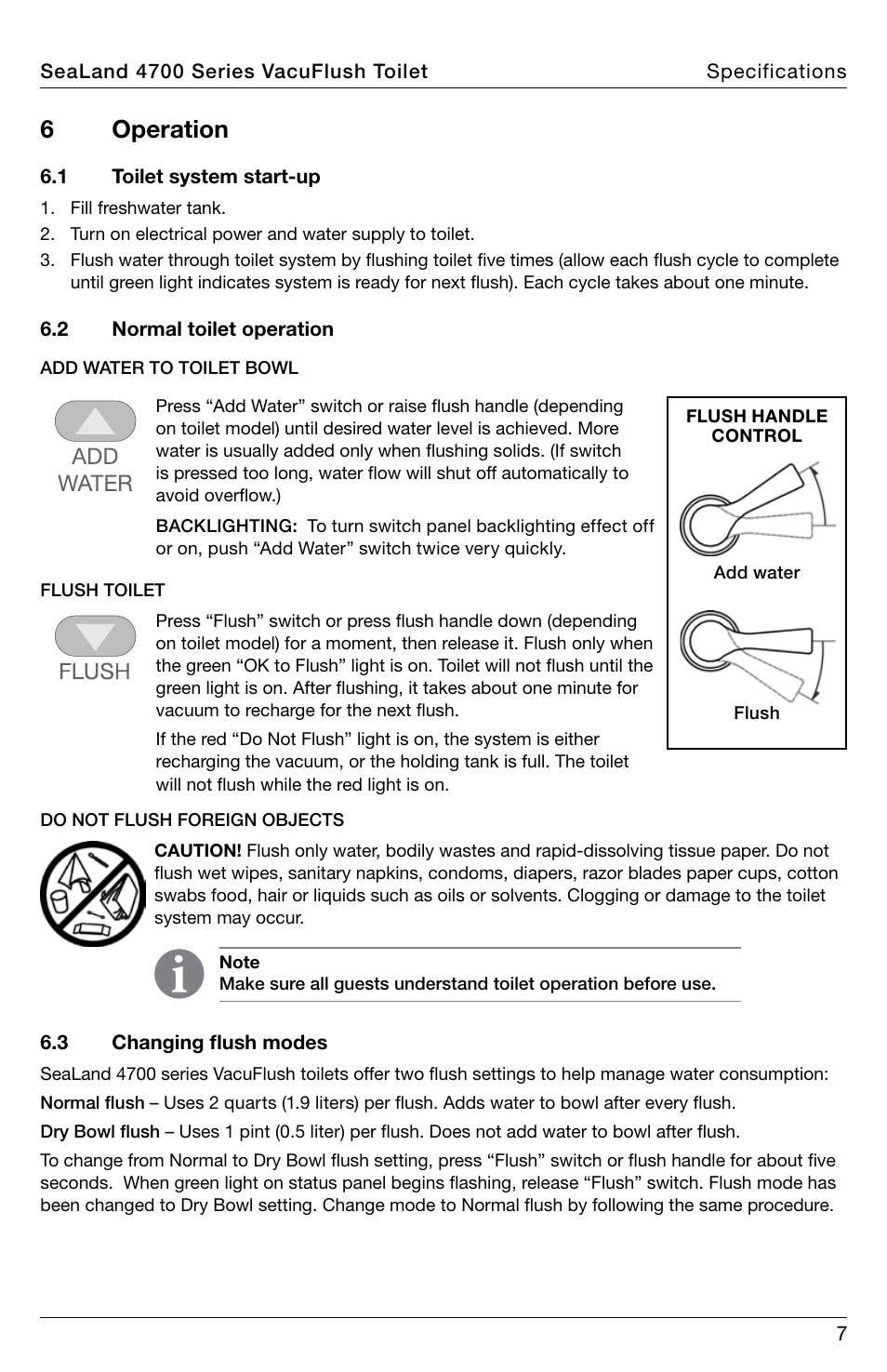 Operation, 6 operation | SeaLand 4700 Series VacuFlush Operation Manual User Manual | Page 7 / 20