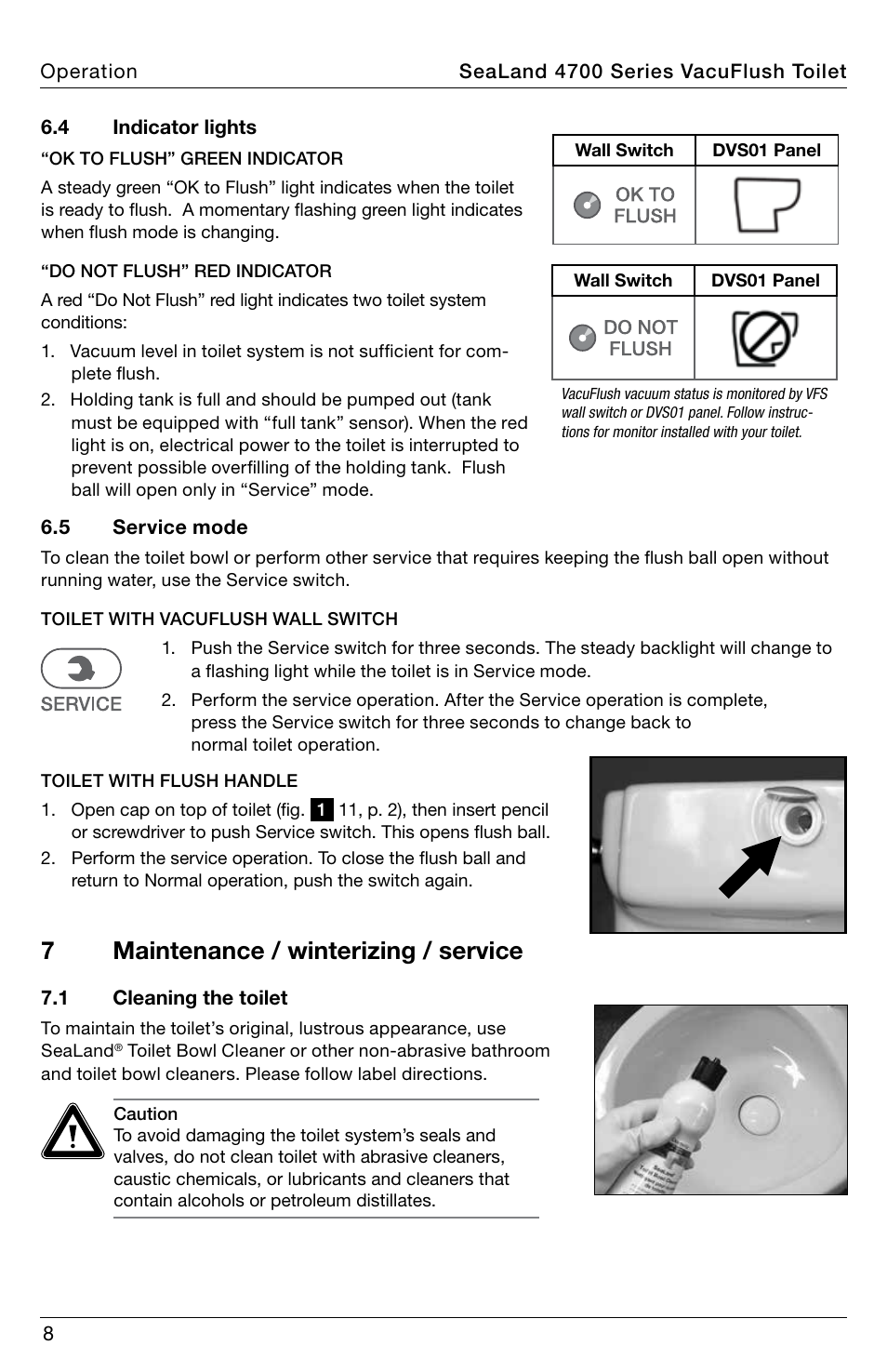 Maintenance / winterizing / service, 7maintenance / winterizing / service | SeaLand 4700 Series VacuFlush Operation Manual User Manual | Page 8 / 20