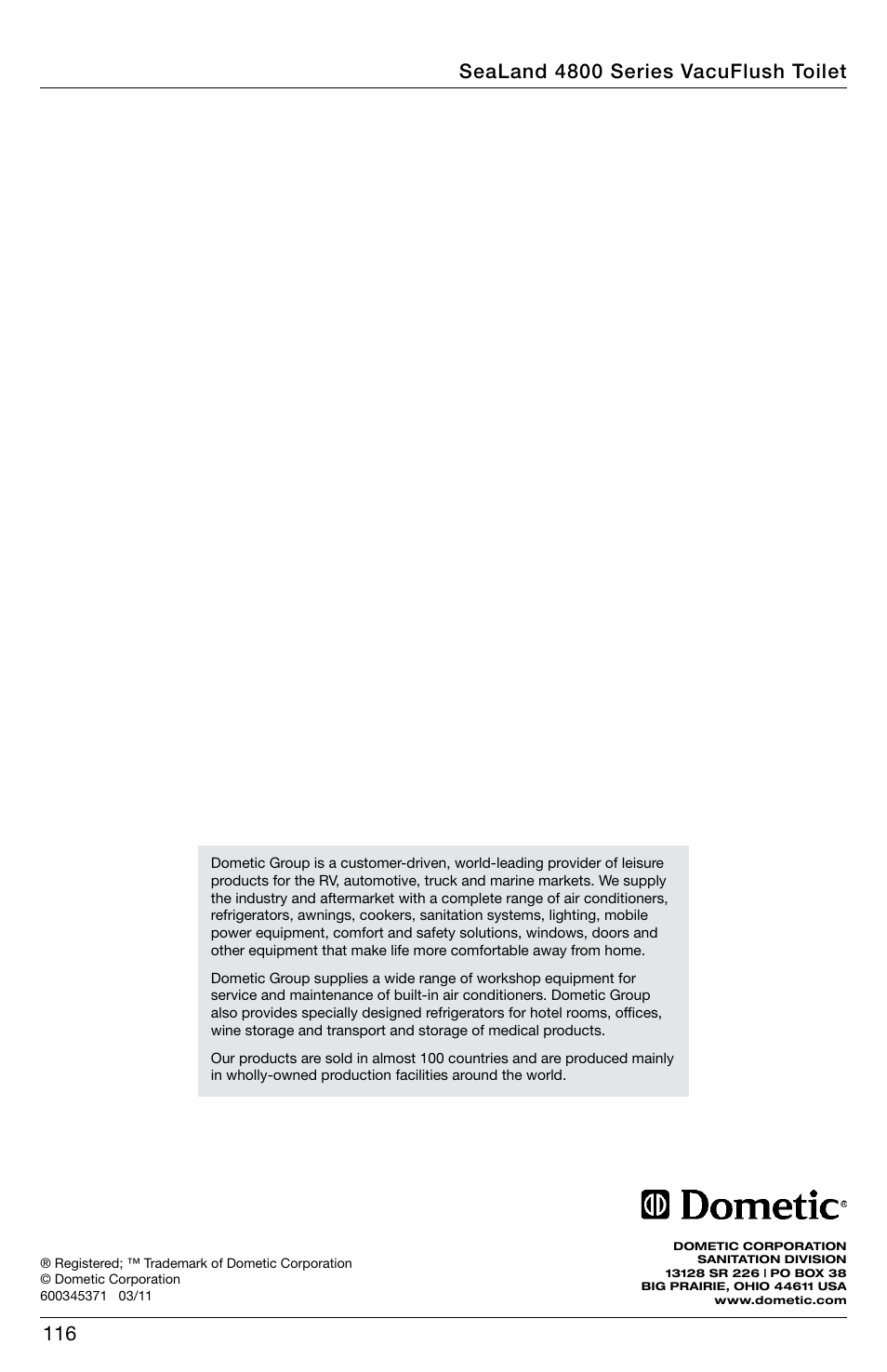 Sealand 4800 series vacuflush toilet | SeaLand 4800 Series VacuFlush User Manual | Page 116 / 116
