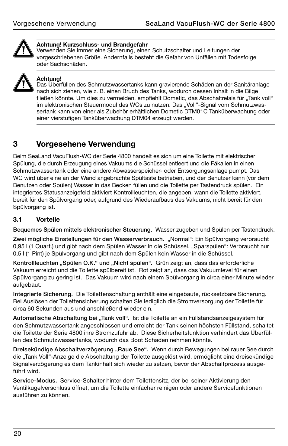 3vorgesehene verwendung | SeaLand 4800 Series VacuFlush User Manual | Page 20 / 116
