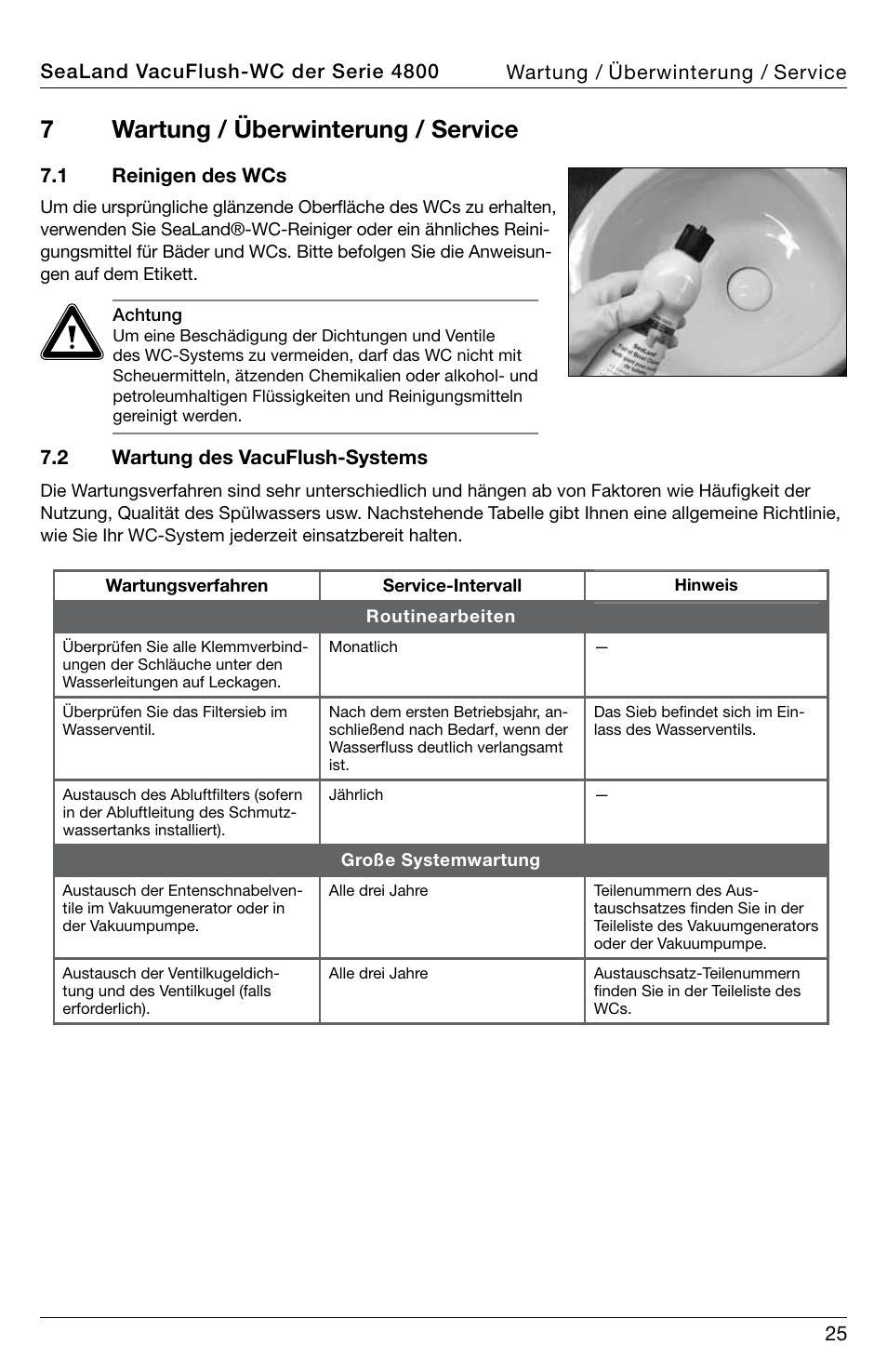 7wartung / überwinterung / service | SeaLand 4800 Series VacuFlush User Manual | Page 25 / 116