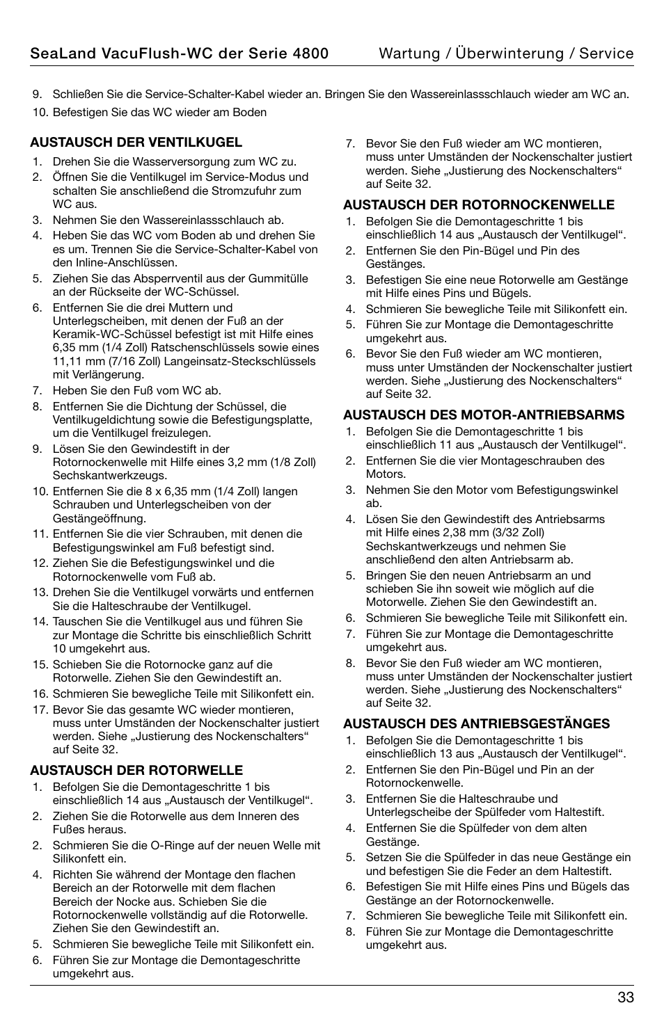 Wartung / überwinterung / service | SeaLand 4800 Series VacuFlush User Manual | Page 33 / 116