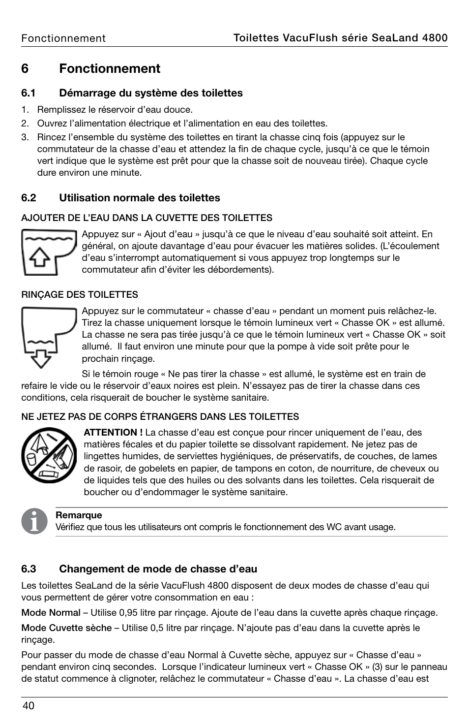 6fonctionnement | SeaLand 4800 Series VacuFlush User Manual | Page 40 / 116