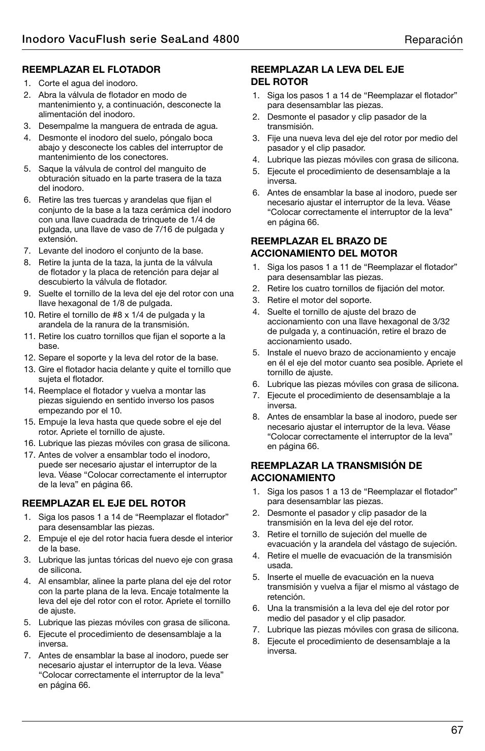 Inodoro vacuflush serie sealand 4800 reparación | SeaLand 4800 Series VacuFlush User Manual | Page 67 / 116