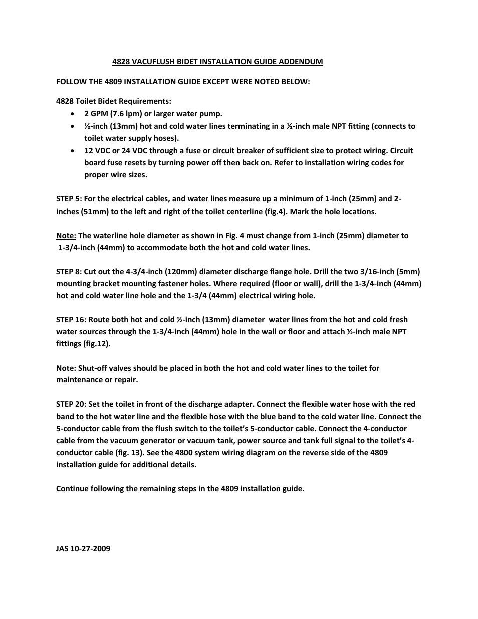 SeaLand 4828 VacuFlush Bidet User Manual | 1 page