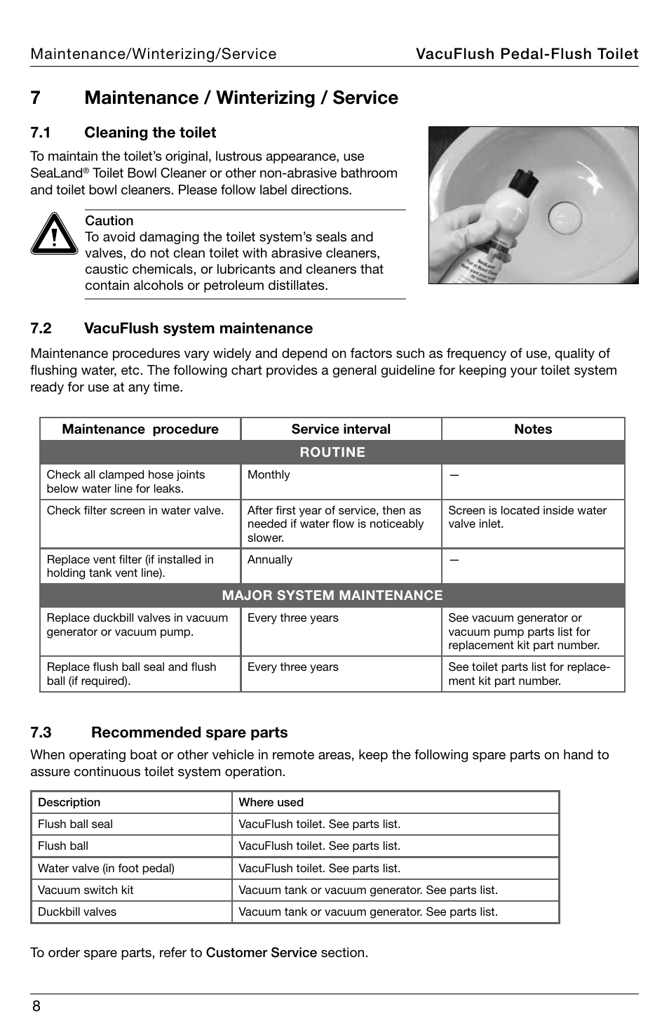 Maintenance / winterizing / service, 7maintenance / winterizing / service | SeaLand 548+ VacuFlush Toilets User Manual | Page 8 / 16
