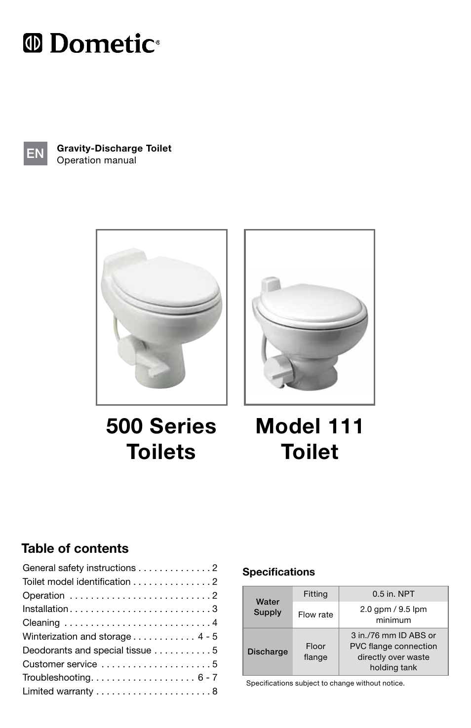 SeaLand 111 Toilet User Manual | 8 pages