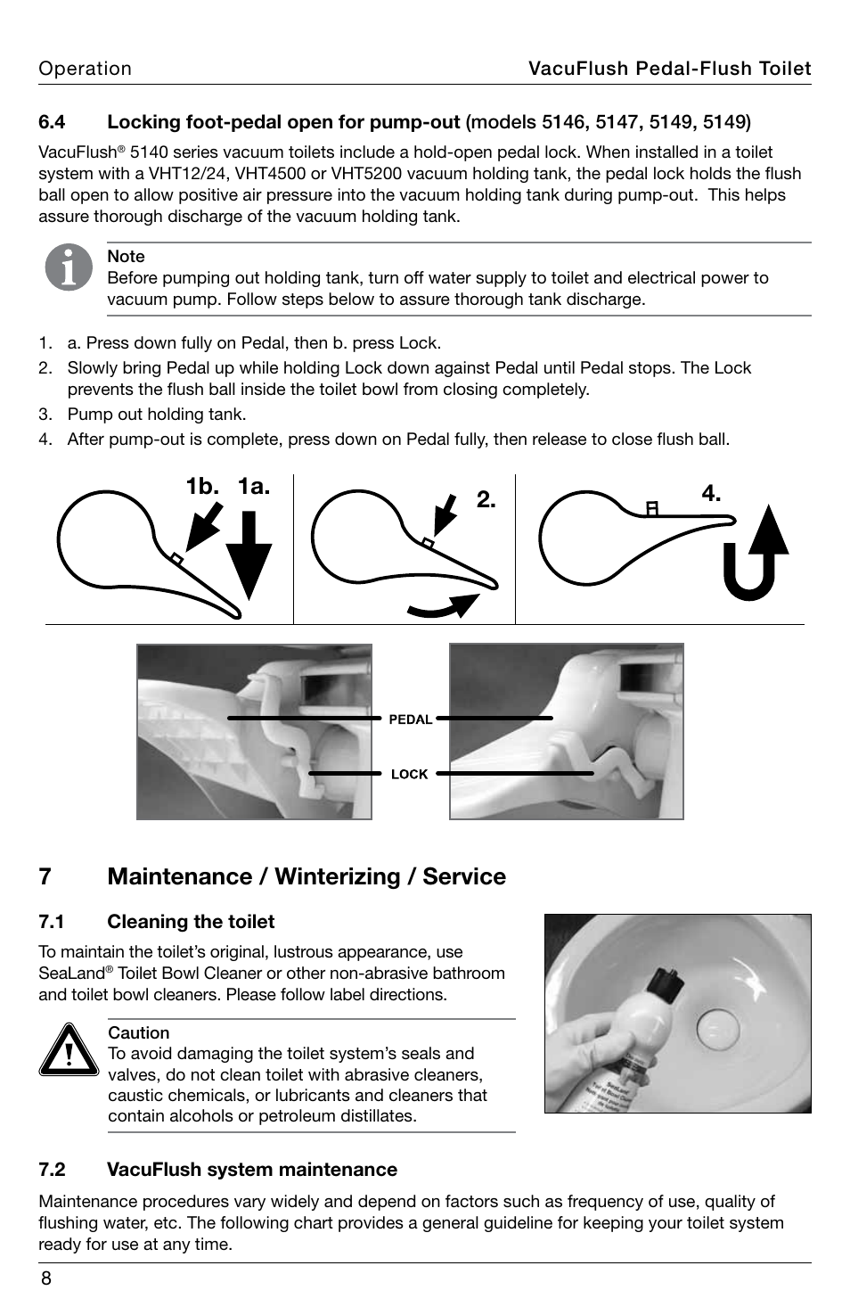 Maintenance / winterizing / service | SeaLand 5149 VacuFlush toilet User Manual | Page 8 / 16