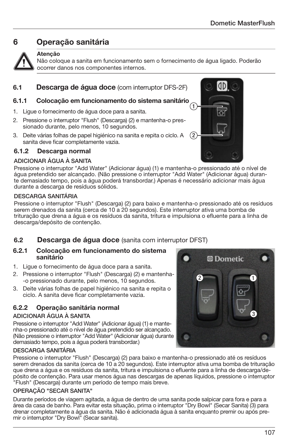 6operação sanitária, Descarga de água doce | SeaLand 7200 Series MasterFlush Orbit User Manual | Page 107 / 164