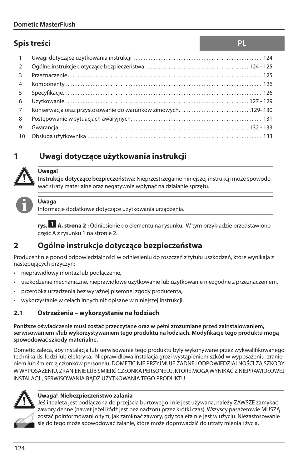 1uwagi dotyczące użytkowania instrukcji | SeaLand 7200 Series MasterFlush Orbit User Manual | Page 124 / 164