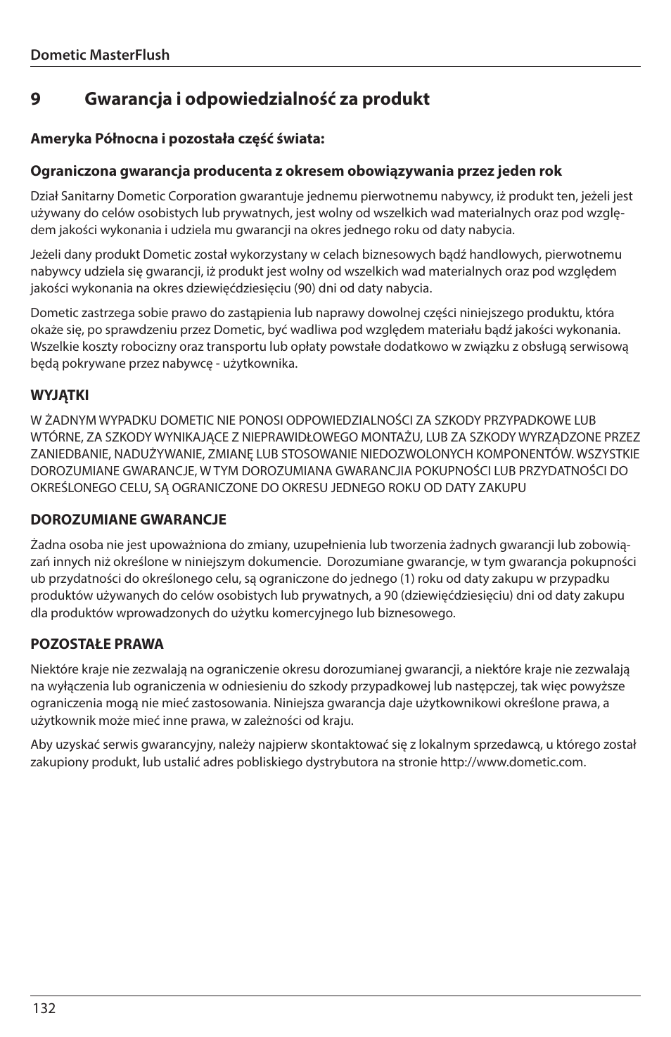 9gwarancja i odpowiedzialność za produkt | SeaLand 7200 Series MasterFlush Orbit User Manual | Page 132 / 164