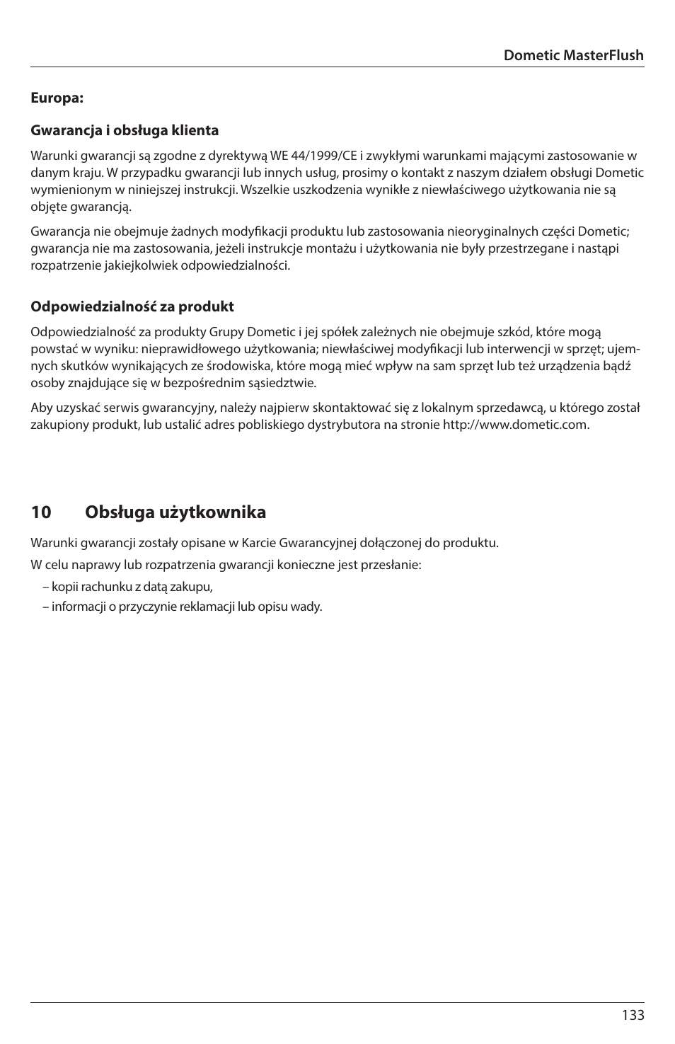 10 obsługa użytkownika | SeaLand 7200 Series MasterFlush Orbit User Manual | Page 133 / 164