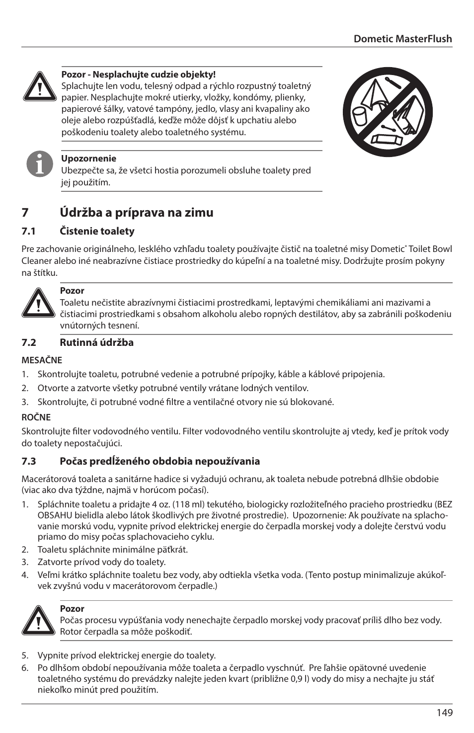 7údržba a príprava na zimu | SeaLand 7200 Series MasterFlush Orbit User Manual | Page 149 / 164