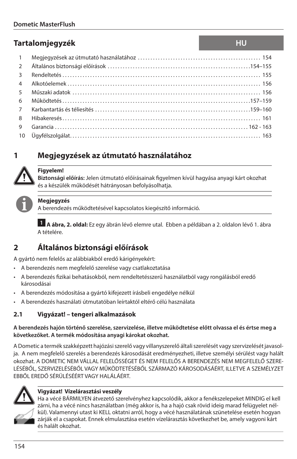 1megjegyzések az útmutató használatához | SeaLand 7200 Series MasterFlush Orbit User Manual | Page 154 / 164