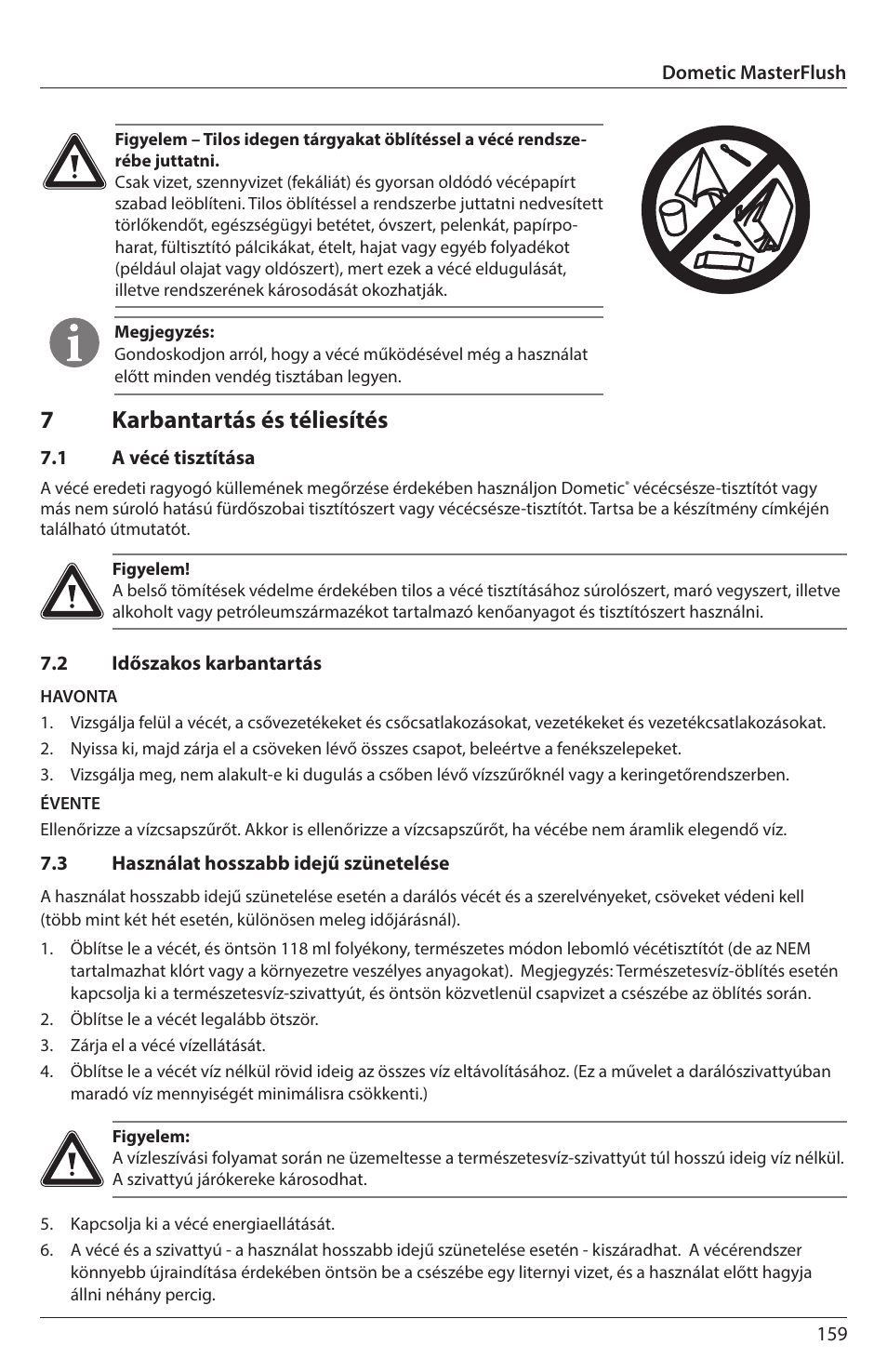 7karbantartás és téliesítés | SeaLand 7200 Series MasterFlush Orbit User Manual | Page 159 / 164