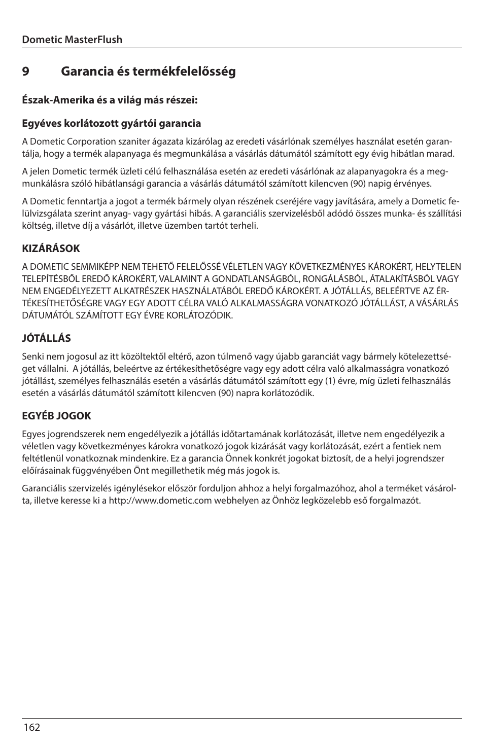 9garancia és termékfelelősség | SeaLand 7200 Series MasterFlush Orbit User Manual | Page 162 / 164