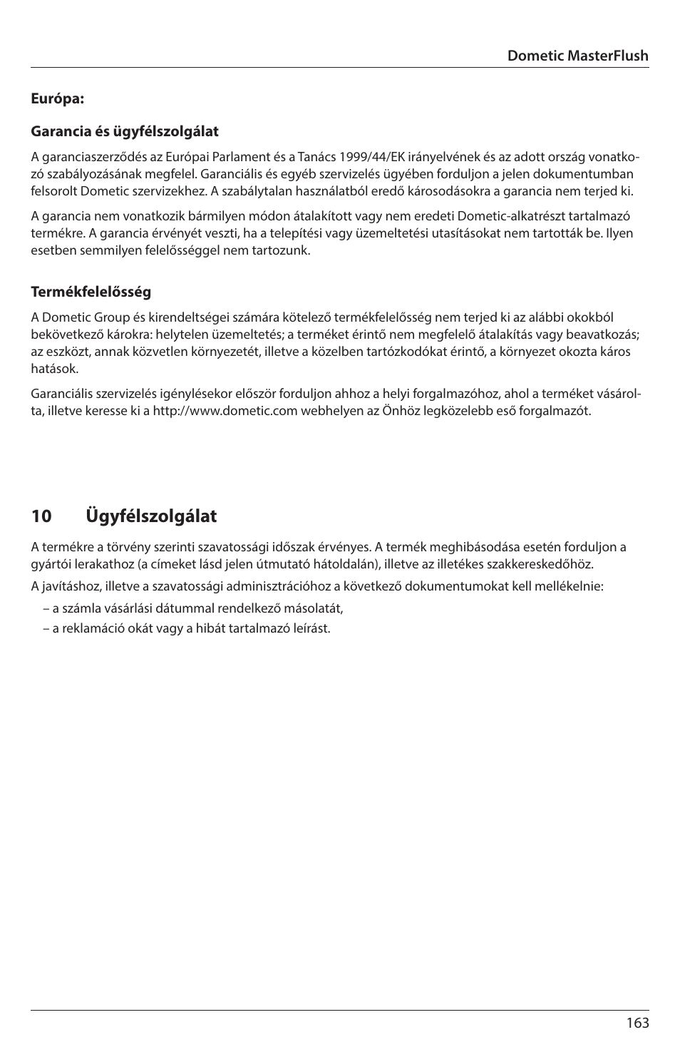 10 ügyfélszolgálat | SeaLand 7200 Series MasterFlush Orbit User Manual | Page 163 / 164