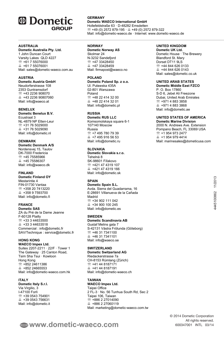 Addresses | SeaLand 7200 Series MasterFlush Orbit User Manual | Page 164 / 164