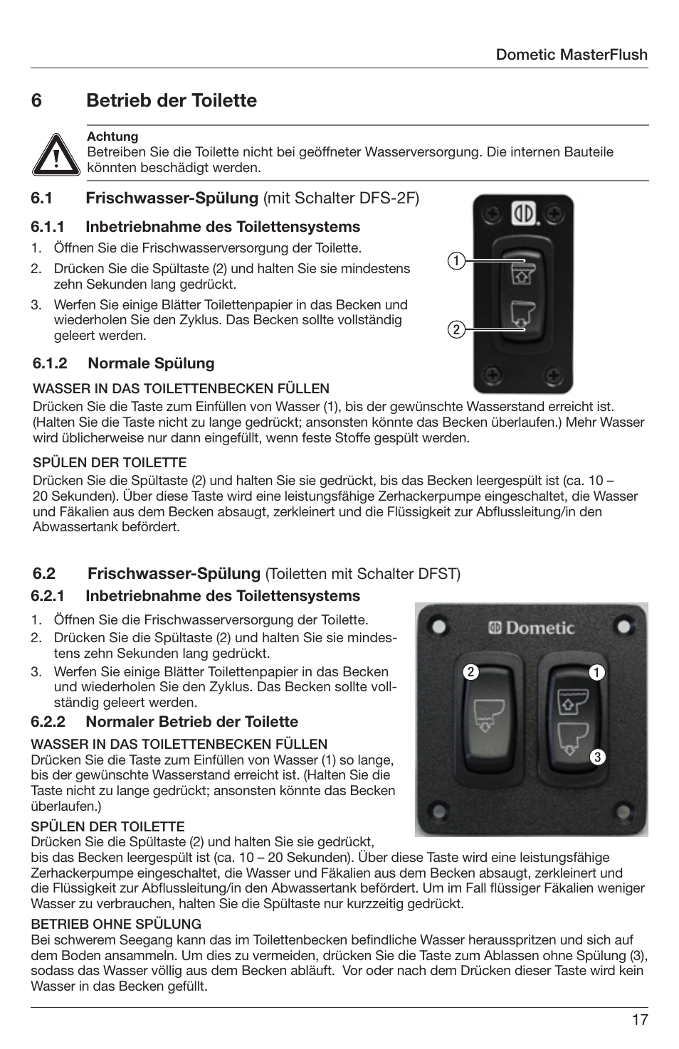 6betrieb der toilette | SeaLand 7200 Series MasterFlush Orbit User Manual | Page 17 / 164