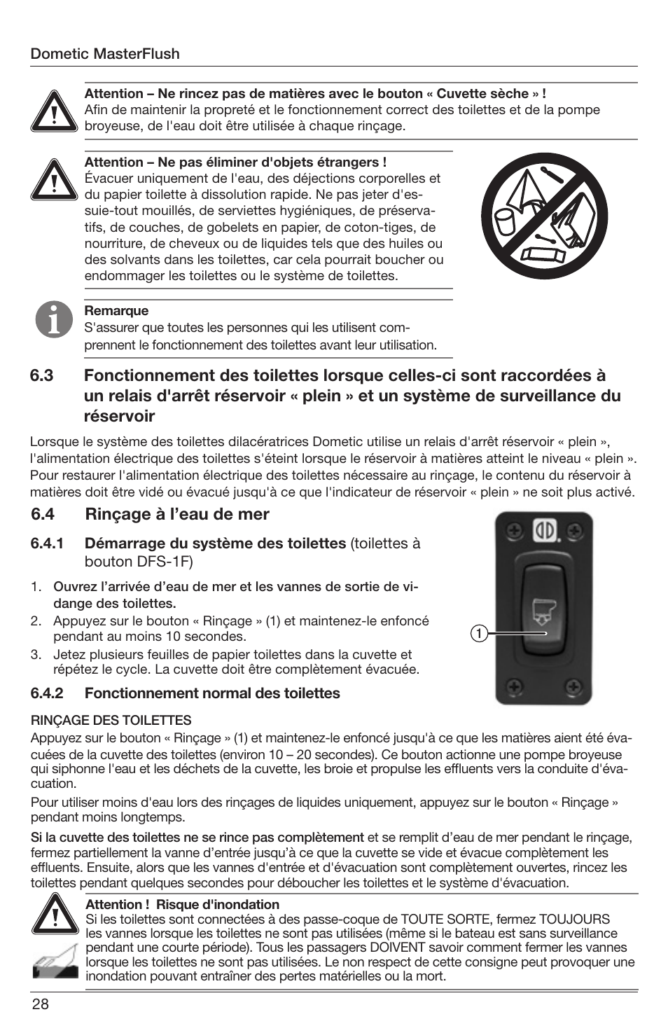 4 rinçage à l’eau de mer | SeaLand 7200 Series MasterFlush Orbit User Manual | Page 28 / 164