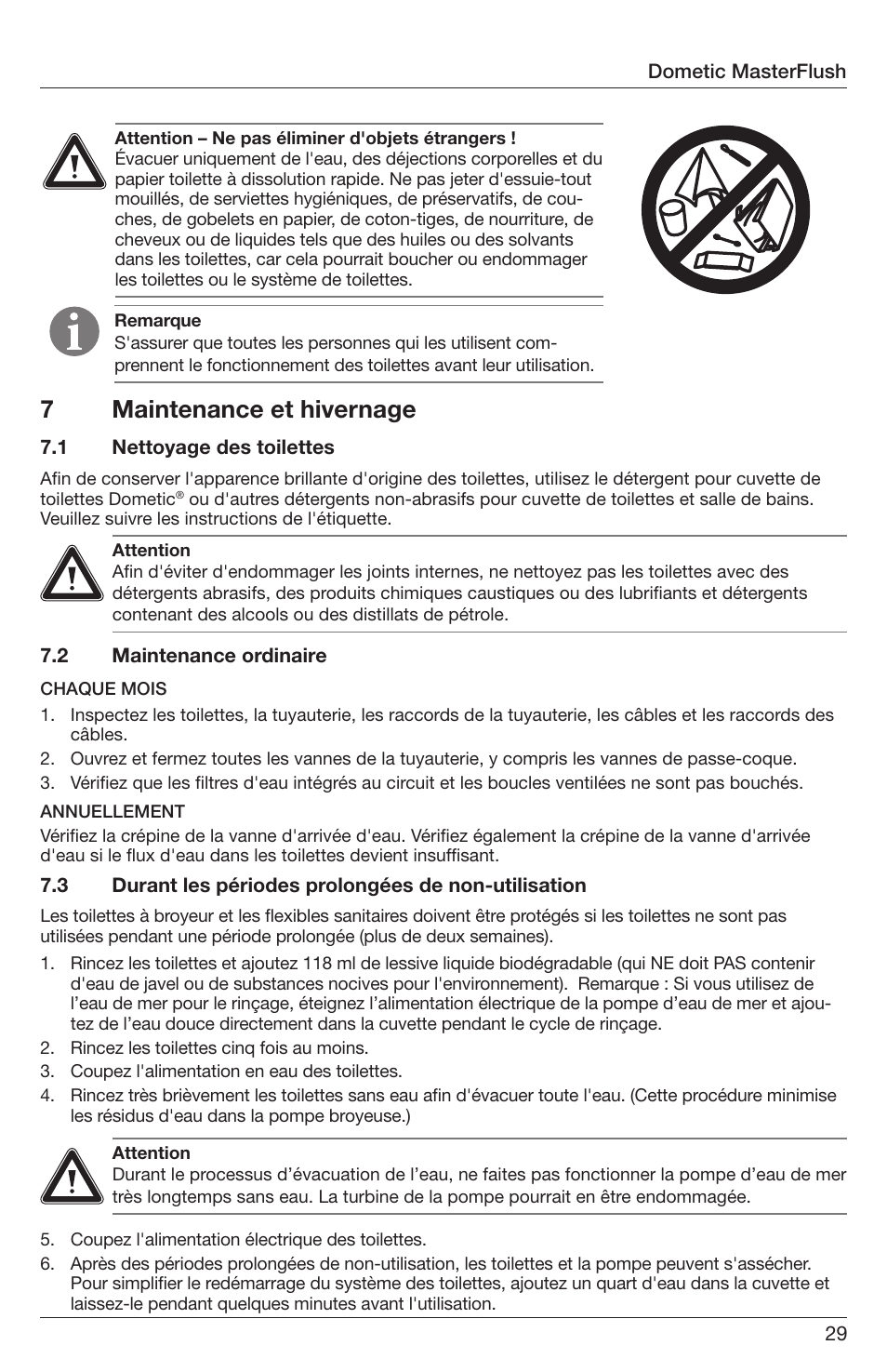7maintenance et hivernage | SeaLand 7200 Series MasterFlush Orbit User Manual | Page 29 / 164