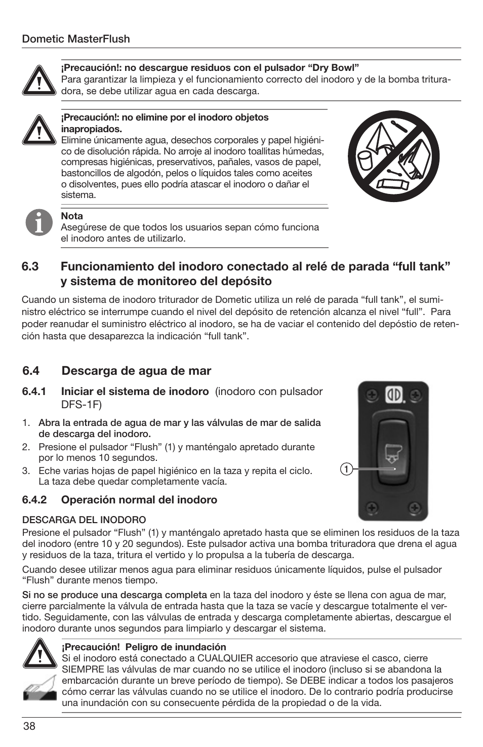 4 descarga de agua de mar | SeaLand 7200 Series MasterFlush Orbit User Manual | Page 38 / 164