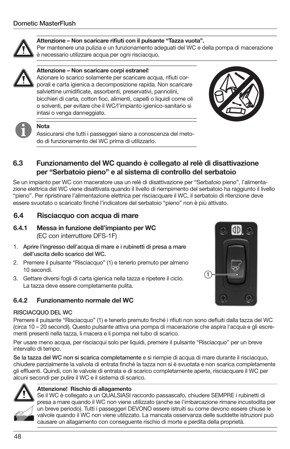 4 risciacquo con acqua di mare | SeaLand 7200 Series MasterFlush Orbit User Manual | Page 48 / 164