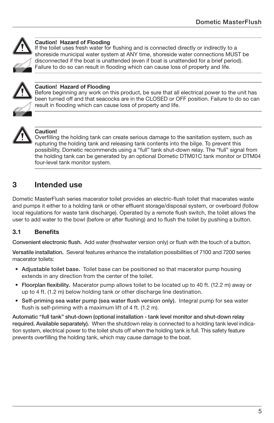 3intended use | SeaLand 7200 Series MasterFlush Orbit User Manual | Page 5 / 164