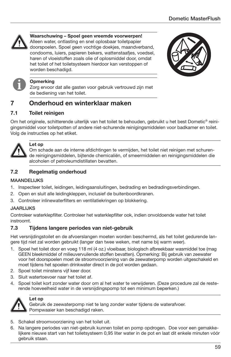 7onderhoud en winterklaar maken | SeaLand 7200 Series MasterFlush Orbit User Manual | Page 59 / 164