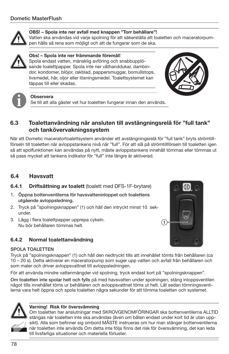 4 havsvatt | SeaLand 7200 Series MasterFlush Orbit User Manual | Page 78 / 164