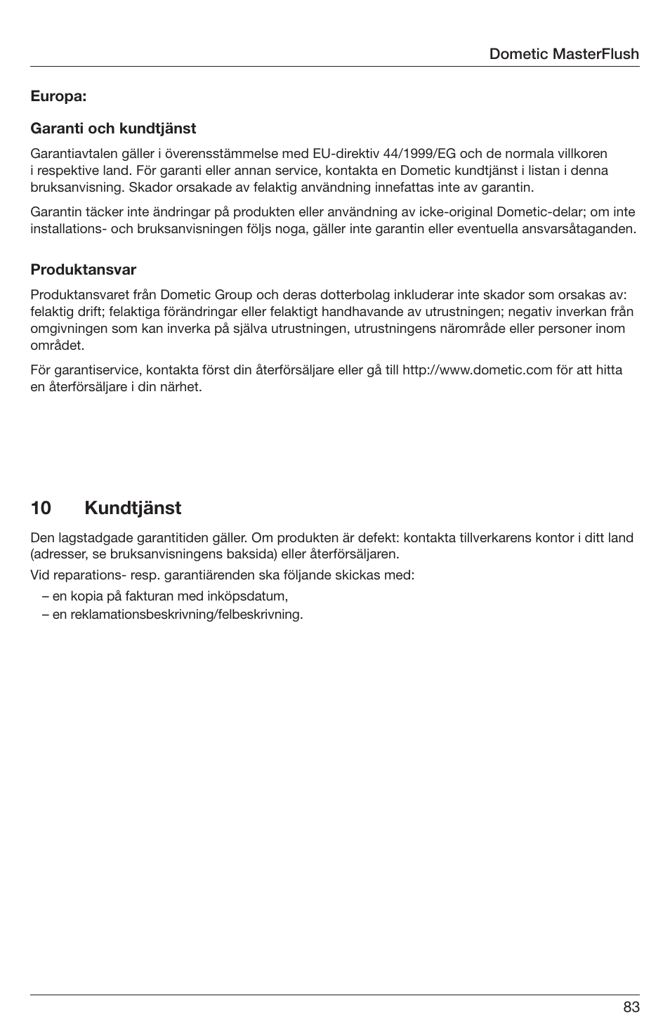 10 kundtjänst | SeaLand 7200 Series MasterFlush Orbit User Manual | Page 83 / 164