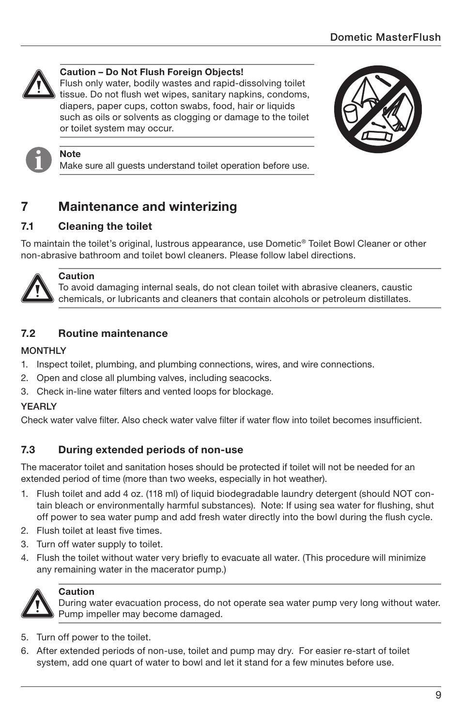 7maintenance and winterizing | SeaLand 7200 Series MasterFlush Orbit User Manual | Page 9 / 164