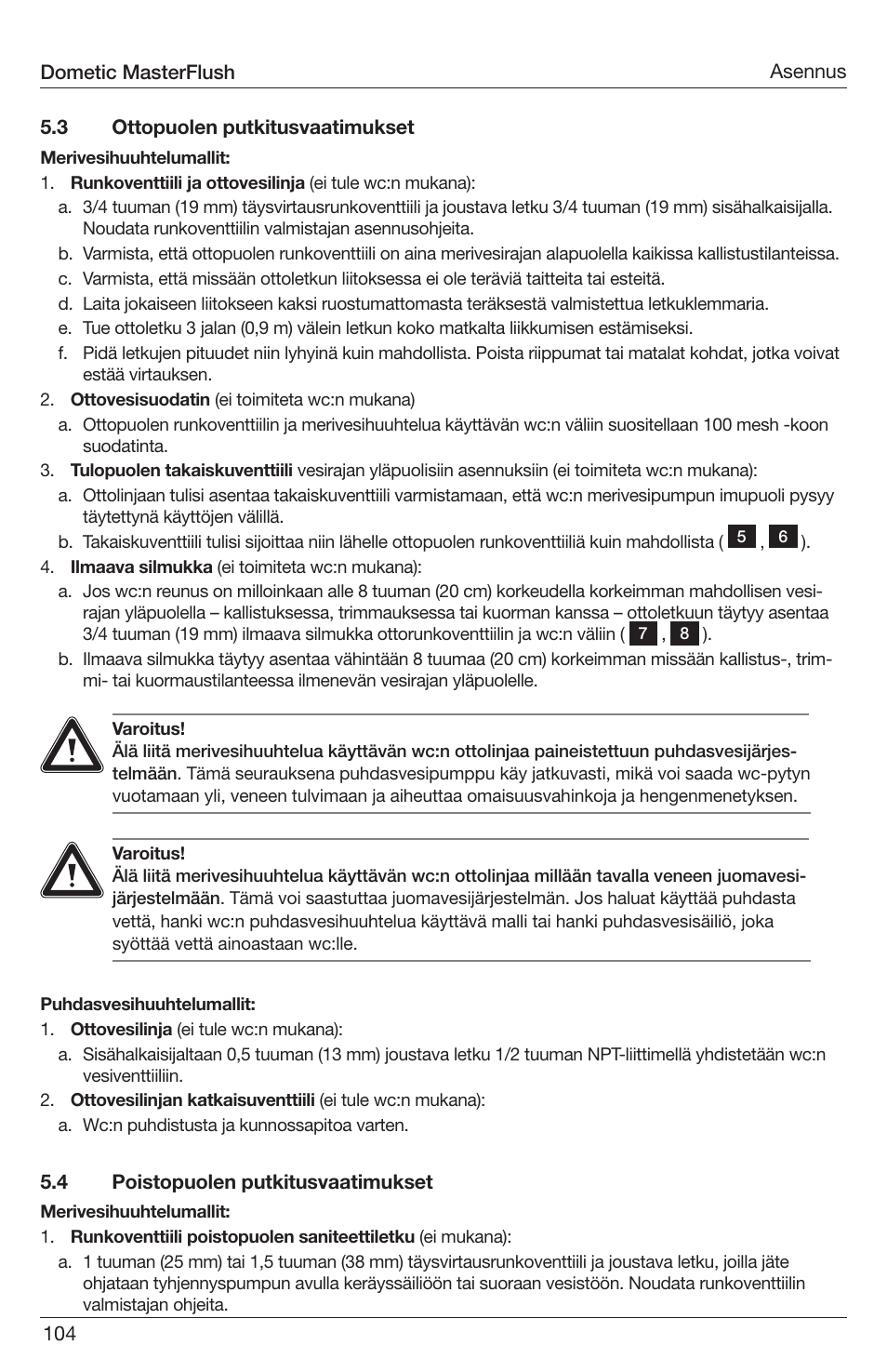 SeaLand 7200 Series MasterFlush Toilet Installation User Manual | Page 104 / 172