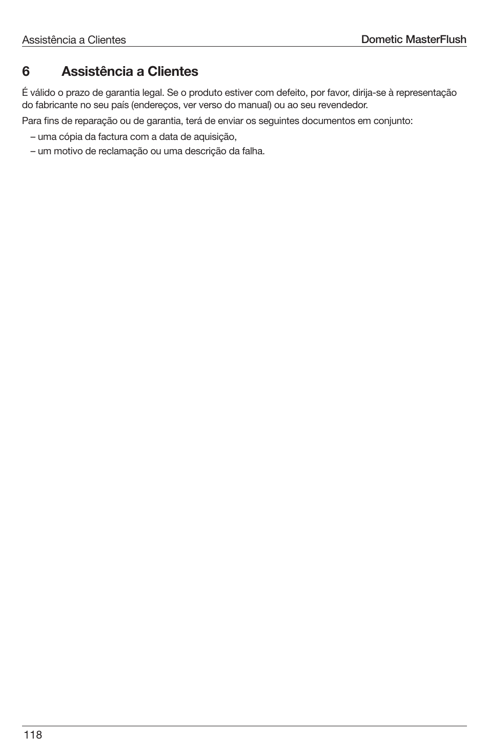 6assistência a clientes | SeaLand 7200 Series MasterFlush Toilet Installation User Manual | Page 118 / 172