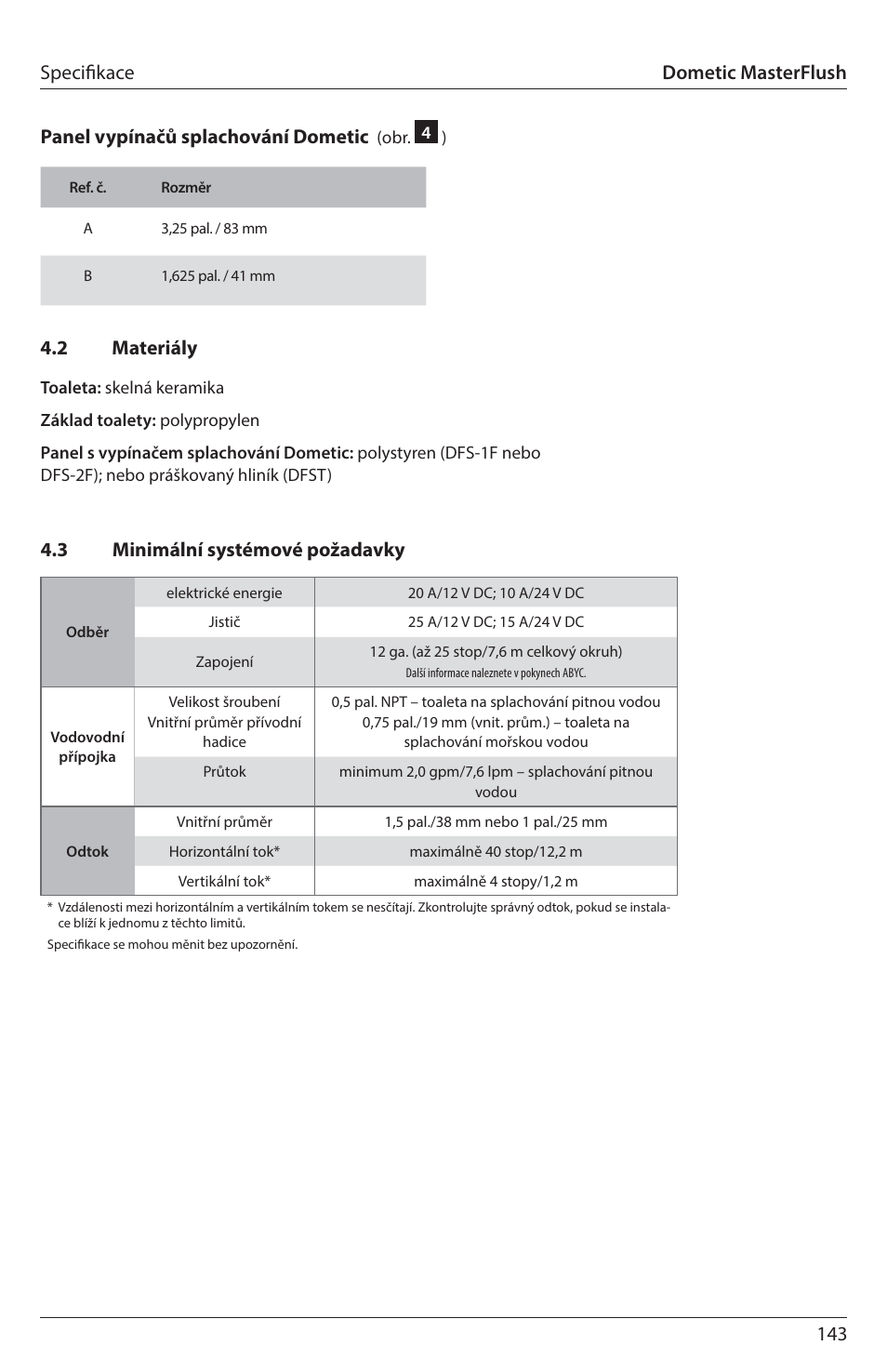 3 minimální systémové požadavky 4.2 materiály, Dometic masterflush | SeaLand 7200 Series MasterFlush Toilet Installation User Manual | Page 143 / 172