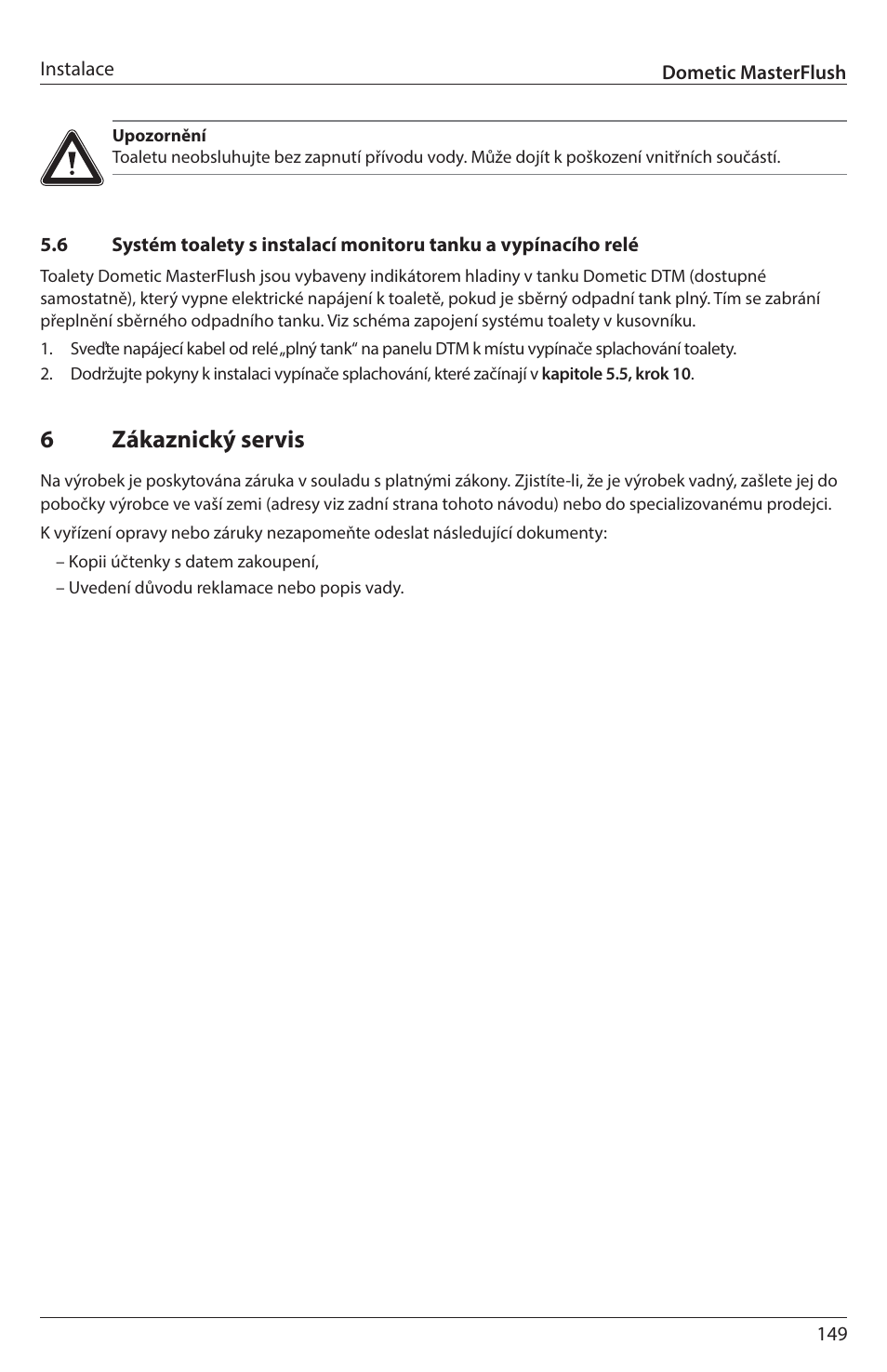 6zákaznický servis | SeaLand 7200 Series MasterFlush Toilet Installation User Manual | Page 149 / 172