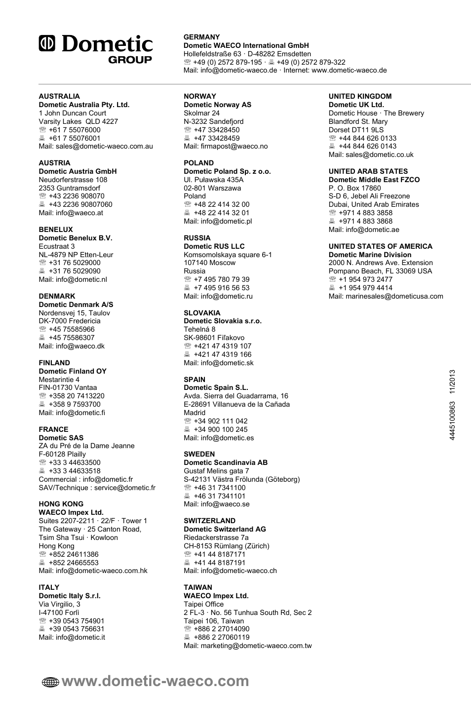 Addresses | SeaLand 7200 Series MasterFlush Toilet Installation User Manual | Page 172 / 172