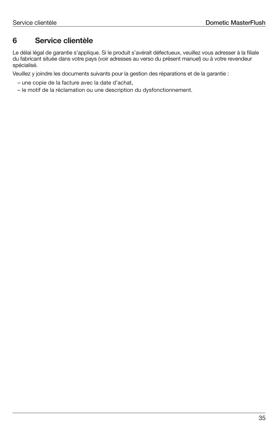 6service clientèle | SeaLand 7200 Series MasterFlush Toilet Installation User Manual | Page 35 / 172