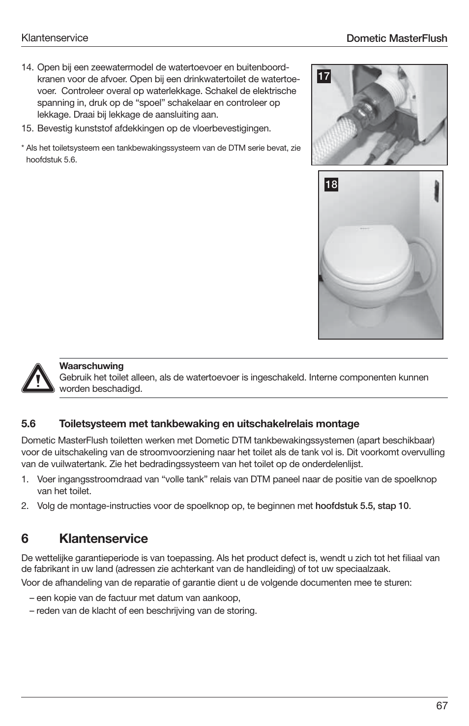 6klantenservice | SeaLand 7200 Series MasterFlush Toilet Installation User Manual | Page 67 / 172