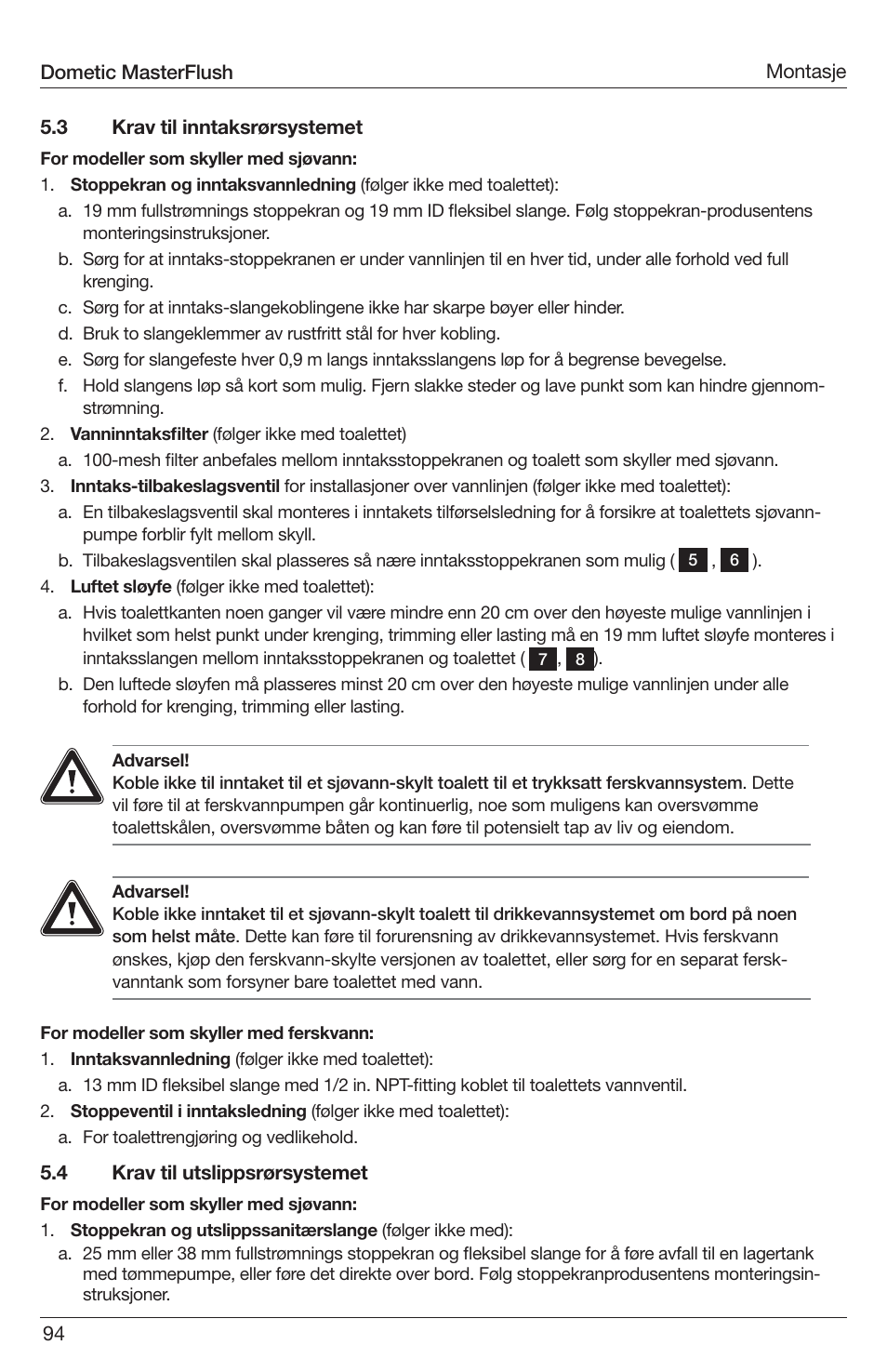 SeaLand 7200 Series MasterFlush Toilet Installation User Manual | Page 94 / 172