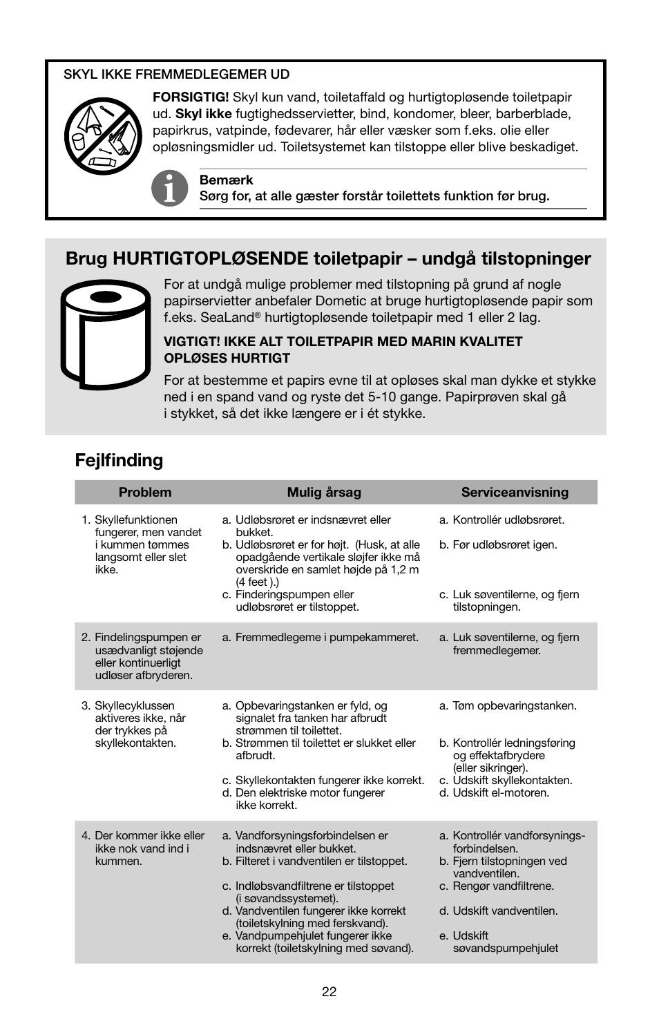 Fejlﬁ nding | SeaLand 7200 Series MasterFlush Toilet Quick-start Guide User Manual | Page 21 / 51