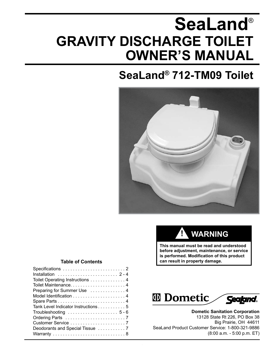 SeaLand 712-TM09 Toilet User Manual | 8 pages