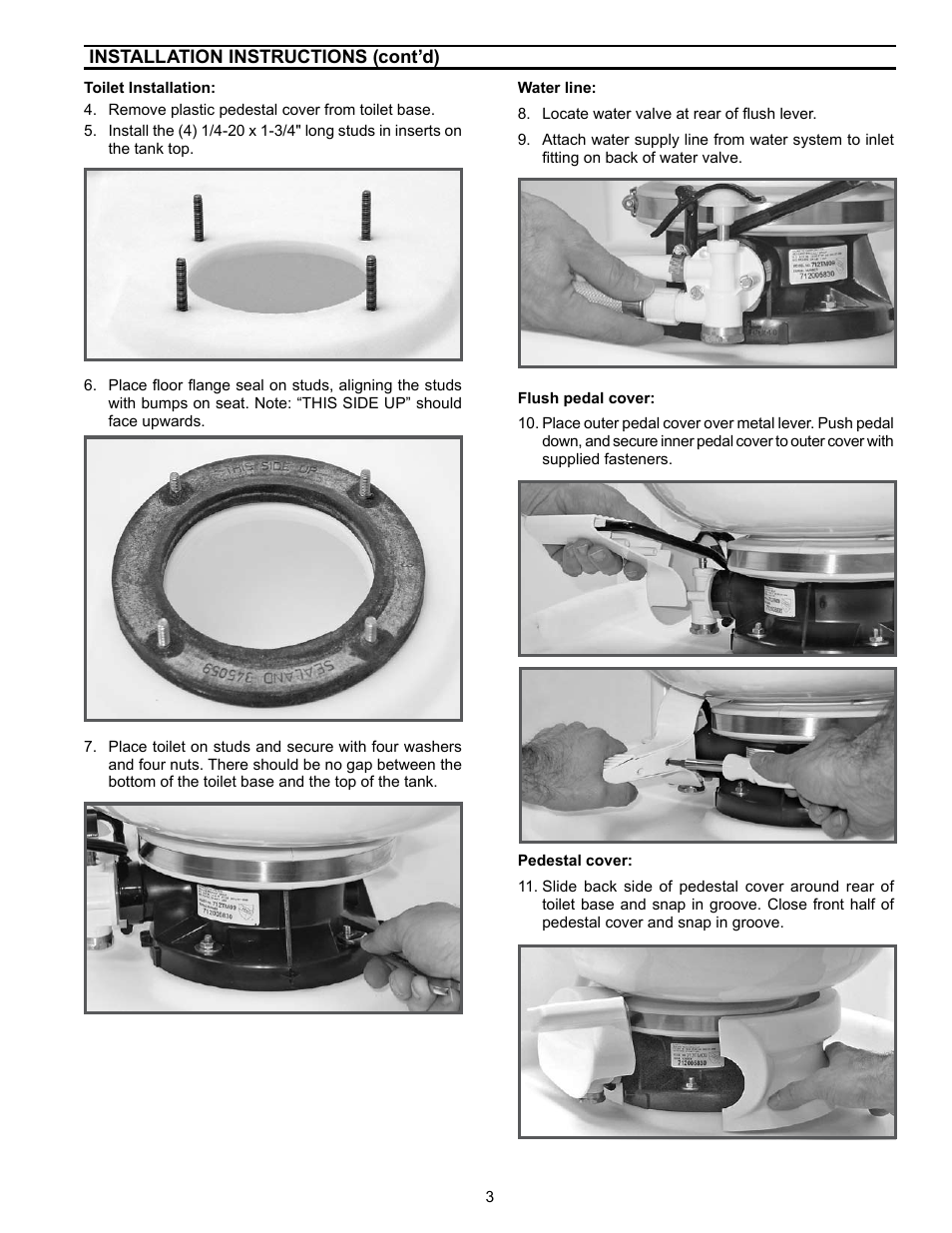 Toilet, Water line, Flush pedal cover | Pedestal cover | SeaLand 712-TM09 Toilet User Manual | Page 3 / 8
