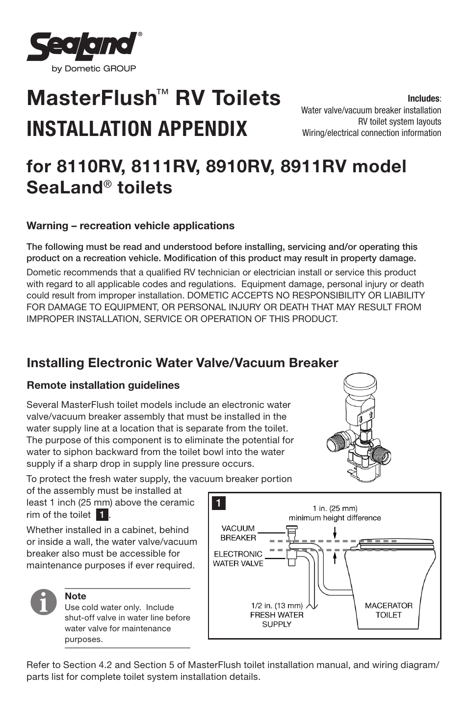 SeaLand 8911RV SeaLand toilets User Manual | 4 pages